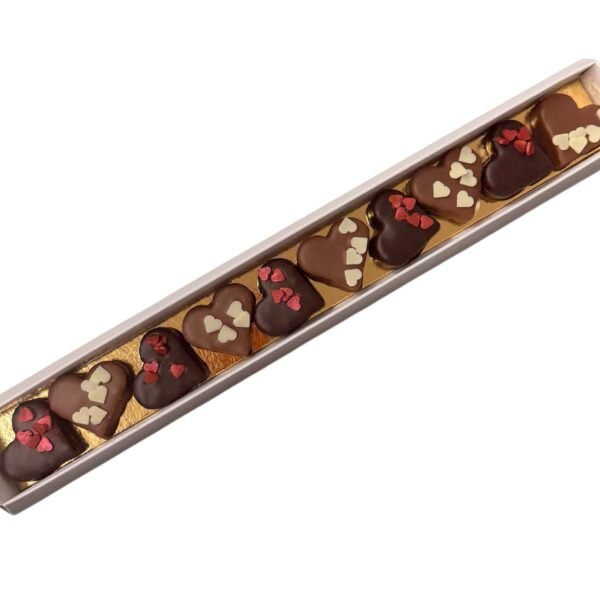 Duo de Cœurs Croustillants, au Praliné façon Gianduja ou Praliné Maïs. L'assortiment de 10 pièces - environ 110 g.